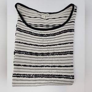 Coldwater Creek Size Large Black White Sequin Silk Blend‎ Short Sleeve Shirt